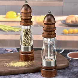 Moinhos de sal e pimenta de madeira vintage 8 polegadas estilo pagode moedor acrílico borracha tempero triturador ferramentas de cozinha 231114