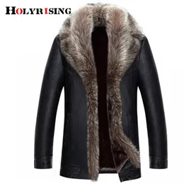 جاكيتات الرجال M-5XL Holyring Real Raccoon Fur Tercle Men Faux Leather Jukets Winter Winter Coat Jaqueta de Couro Chaqueta Men Pu Leather 231115