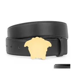 Belts Fashion Belt Man Woman Designer Smooth Gold Sliver Gun Black Buckle Top Quality Cowe Leather Drop Delivery Accessories Dhgbx