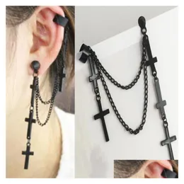 Dangle Chandelier Fashion Cross Chain Tassel Drop Earrings Personal Punk Alloy ear Clip Jewelry for Women Girls del dhgarden dh2uy