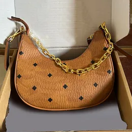 Aren Half Moon Hobo Crossbody Chain Underarm axel Shopping Handväskor äkta läder halvmåne väskor handväska handväska vanligt kvinnor blixtlås avlägsnande rem