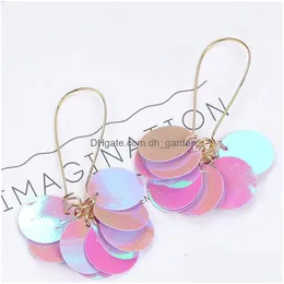 Dangle Chandelier Lovoacc Mtiple Korean Laser Purple Color Sequin Earrings For Women Simated Pearl Yarn Glitter Circle Flo Dhgarden Dhvrt