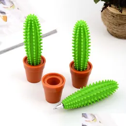 Ballpoint Pens Cute Green Cactus 0.5Mm Blue Ink Signature Ball Point Kids Gift School Office Supplies Korean Stationery W0289 Drop D Dhblf