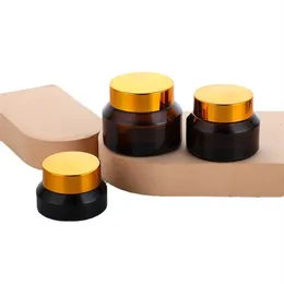 15g 30g 50g Vasetti cosmetici per crema marrone ambrato Crema per il viso trasparente Bottiglia per imballaggio in vaso di vetro obliquo con coperchio in plastica