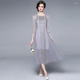 Casual Dresses Women Summer Luxury Beading Mesh Dress Festa High Quality Elegant Wedding Party Robe Femme Vinatge Designer Vestidos