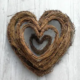 Decorative Flowers Love Heart Natural Rattan Wreath Stem Branch Ring Dried Garland For Wedding Birthday Party Decor Supplies Gift