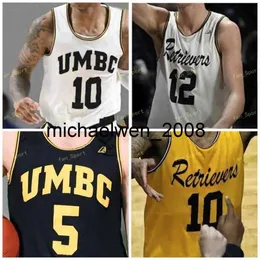 MICH28 NCAA COLLEGE UMBC RETRIESVERSバスケットボールジャージ34 Max Portmann 35 Nolan Gerrity 5 Jourdan Grant 1 L.J. Owens 2 Darnell Rogers Custom