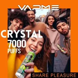 Oryginalny Vapme Crystal 7000 Puffs Do dyspozycji E papierosy Vape 1,0 Mesh Cewka 650 mAh Bateria 14 ml Prefillowana kaset 12 Smaki 2% 5% vs Puff 7000 9000 12000 King