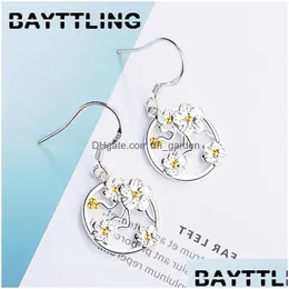 Dangle Chandelier Bayttling 925 Sterling Sier 30Mm Fine Hollow Flower Drop Earrings For Women Fashion Jewelry Coupl Dhgarden Dhdr0