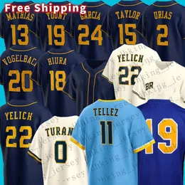 22 Christian Yelich Milwaukee Baseball Jerseys Brice Turang Rowdy Tellez Luke Voit Colin Rea Brian Anderson Garrett Mitchel Joey Wiemer Javy Guerra