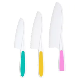 Kitchen Knives 3Pcs Kids Safety Sawtooth Cutter Plastic Fruit Knife Childrens Chef For Bread Lete Toddler Cooking Diy Tool Lx4789 Dr Dhf5D