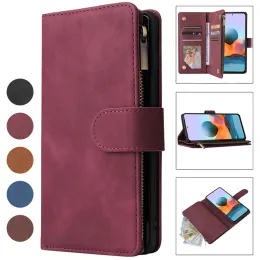 Wallet Multi Card Slots dragkedja läderfodral för Xiaomi Redmi 12 12C 10C 9A 9C 9T Note 12S 12 Pro 11 10 Pro 9 8 Pro Lanyard Strap stötfast telefonskydd