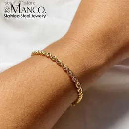 سلسلة Emanco Twisted Rope Cheian Bracelet for Woman Hip Hop Punk 4mm Color Color Stainless Steel Gold Necklace Modelryl231115