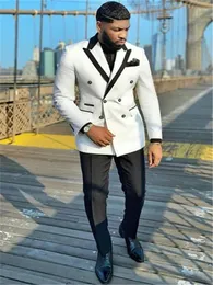 Мужские костюмы Gwenhwyfar 2023 Костюм Homme White Gackket Black Pant Set Formal Party Men's Suit Groomsmen Wedding Tuxedo 2