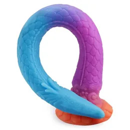 Анальные игрушки, супер длинный светящийся фаллоимитатор с пробкой, цветной светящийся фаллоимитатор в форме дракона для женщин, мягкая анальная пробка для секса с присоской, 231114