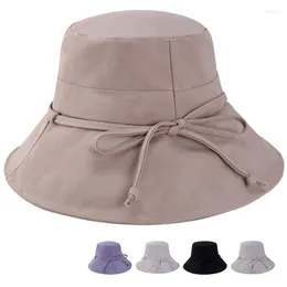 Berets Foldable Bucket Hats For Women Summer Beach Sun Outdoor Cotton Panama Fisherman Cap Female Solid Wide Brim Sunscreen Caps