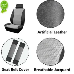 Ny Upgrade Universal Breattable Jacquard och Artificial Leather Front Seat Car Seat Cover Safe Belt Covers Factory Dropshipping