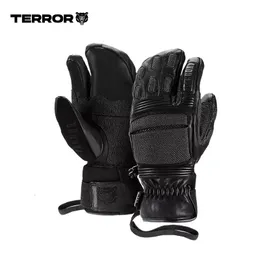 Ski Gloves Men s Terror Competitor Leather Palm TERROR Snowboard Are Thickened Waterproof Three fingered Cycling 231114