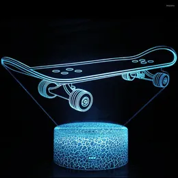 Night Lights 7 Color Touching 3D Skateboard Light ABS Base Acrylic Lightboard Room Bedside Desk Lamp Home Decor Lighting Illusion