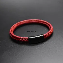 Strand 5pcs/lot Custom Logo Simple Style Men's Hand-Woven Leather Bracelet Red High-Quality Metal Buckle Wristband Gifts