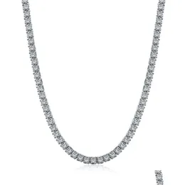 Ожерелья-теннисные цепочки из 100% стерлингового серебра 925 пробы со штампованным роскошным кубическим цирконием толщиной 2 мм, классический блестящий хип-хоп со льдом Dh7Xh