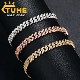 Beaded 6mm 8mm Fashion Miami Cuban Chain Bracelet For Women Men Hip Hop Jewelry Cubic Zirconia Gift Drop 231114