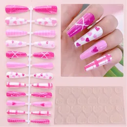 False Nails Fake Kit Set Press On Stiletto Coffin Valentine Fashion Glossy Full Cover Love Heart