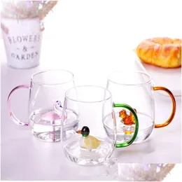 Tumblers الكرتون شكل حيوان زجاجي المنزل لطيف عالية البورسلية عالية طبقة كوب معيشة غرفة معيش