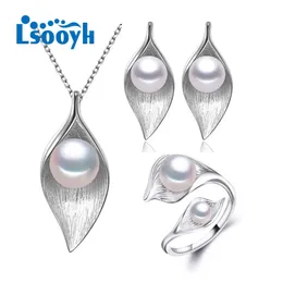 Wedding Jewelry Sets FENASY 925 Sterling Silver Jewelry Sets Natural Pearl Stud Earrings Custom Bohemian Pendant Chain Necklace For Women Ring Set 231115