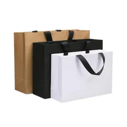 Prezent Wysokiej jakości Balck White Kraft Papierowa torba z uchwytem przyjęciem modne buty z tkaninami torby hurtowe LX2976 Drop Deli Dhcl7