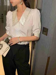 Koszulki damskie Designer MI * 23SS Autumn Nowy w szyku V-deck Diamond Delikatne francuski styl top koszulę senior biały Dzv9