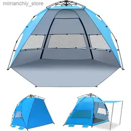 テントとシェルターPop-up Beach Tent Sunshade 4人のUPF 50+UV耐性デタチャブサンシェード屋外キャンプテントファミリーバケーションQ231115