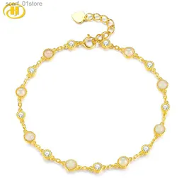 Corrente natural genuína opala prata esterlina amarelo banhado a ouro pulseiras 1.2 quilates cabochão pedras preciosas mulheres ic estilo de luxo presentesl231115