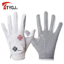 Luvas esportivas TTYGJ Golf Luvas femininas de couro PU mão esquerda e direita 1 par de partículas de silicone respiráveis luvas antiderrapantes 231115