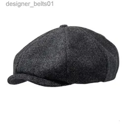 BERETS 2022 WINTER WOOLEN OCTAGONAL DAD PEAKED CAPED BIG HEAD MAN NEWSBOY HAT MEN PLUSサイズフェルトベレーキャップ54-56CM 58-61CML231115