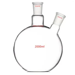 2000ml 24/40 2-Neck Flat Bottom Glass Flask 2L Two Necks Laboratory Reaction Vessel