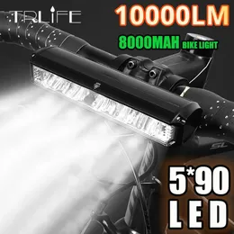 자전거 조명 Trlife 자전거 자전거 라이트 전면 10000lm 방수 8000mah 5p90 손전등 USB 충전 MTB 도로 사이클링 램프 액세서리 231115