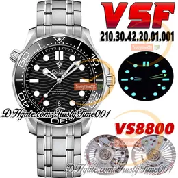 VSF V4 Diver 300 m Mens Watch 210.30.42.20.01.001 A8800 Automatyczna mechaniczna czarna tarcza ceramiczna ramka stalowa Bransoletka nierdzewna Super Edition Trustime001Watches