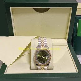 37 Color Foto real con caja Reloj de mujer Unisex Mujer Hombre Damas 36 mm 18 k Oro amarillo Verde Diamante romano Dial Pulsera de dos tonos Relojes de mujer automáticos