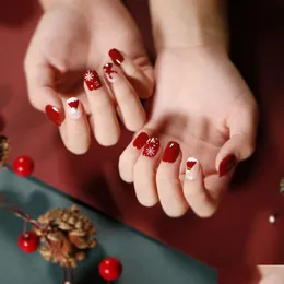 Накладные ногти Накладные ногти Носите готовые украшения Рождественская серия Плоские съемные ногти Доставка капель Здоровье Красота Салон дизайна ногтей Dhfuc