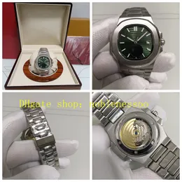 7-Farben-Herrenuhren mit Box, 40 mm, grünes Zifferblatt, Datum 5711, Edelstahlarmband, Asia Cal. 324-Uhrwerk, automatische Sport-Mechanische Uhr mit transparenter Rückseite