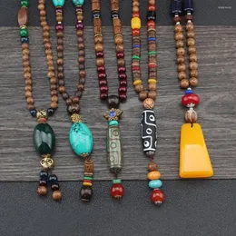 Łańcuchy unisex ręcznie robione nepal buddyjskie koraliki z drewna drewna wisiorka naszyjnik boho hipis w stylu etniczni mężczyźni damskie prezenty biżuterii damskie