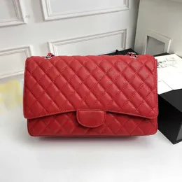 Borse a tracolla Cc Maxi Caviale Doppia patta Pelle bovina trapuntata Diamante Catena in metallo argentato Borsa multi pochette Designer Donna Lusso Grande capacità Han