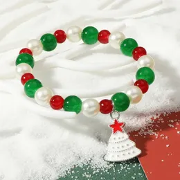 Charme Pulseiras Bonito Pérola Beads Xams Tree Deer Pulseira para Mulheres Natal Papai Noel Floco de Neve Sino Elástico Corda Festa Ano Jóias Presente