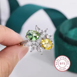 Bagues de cluster 925 Sterling Argent Non-ternissement Haute Qualité Vert Jaune Zircone Dames Bague De Luxe Bijoux De Fête De Mariage Cadeau D'anniversaire