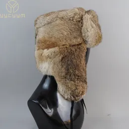Trapper Hats Men's Caps Warm Natural Rabbit Fur Bomber Hat With Earflaps Winter Unisex Warm Russian Ushanka Hat Real Rabbit Fur Hats 231115