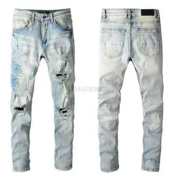 Lila Jeans Designer Amirs für Herren Hose gestapelt Männer Baggy Denim Tränen europäische Jean Hombre Hosen Hosen Biker Stickerei ksubi Jeans 13 IFZ1