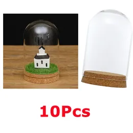 Butelki słoiki 10 sztuk 8x12 cm przezroczystą szklaną okładkę kopuły Cloche Bell Jar soczyste terrarium Wwooden Cork Base Domowe Dekoracja pokoju 230414