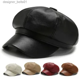 Berets Bert Duck Lage Lage Cap Hat Winter Pu Octagonal Cap Cap Cap Fashion Pervent Female Short Eaves Classicl231115