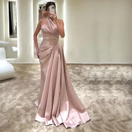 Rosa One-Shoulder-Falten-Abendkleider mit Rüschen besetzter Satin für formelle Party Grown 2023 Rode De Morrie Side Train Celebrity Dress